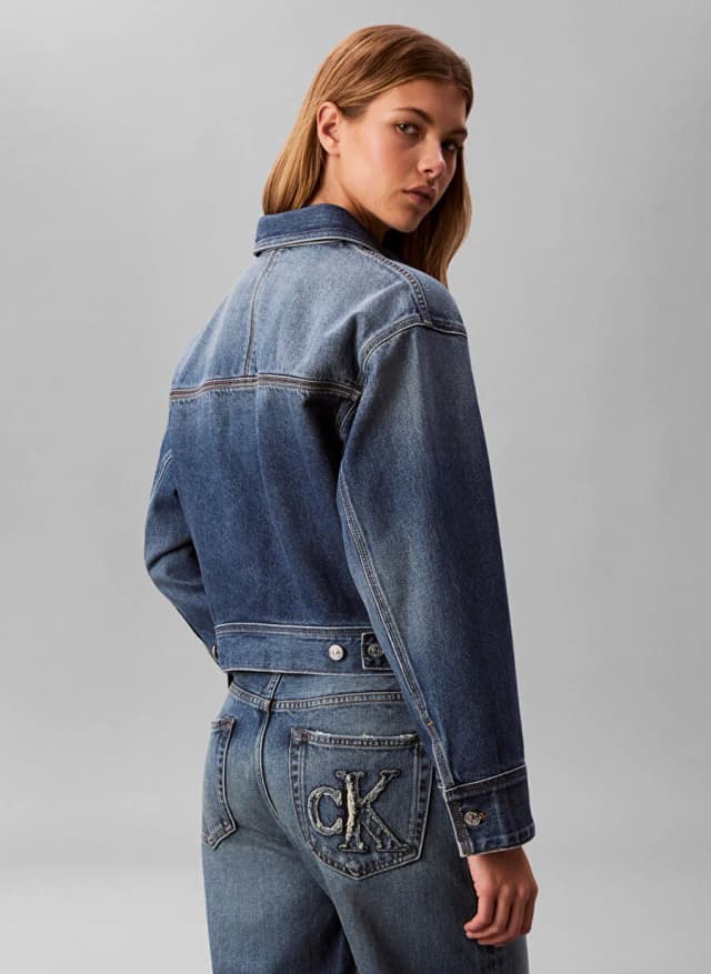 Calvin Klein Jeans Lacivert Kadın Standart Fit Nakışlı Denim Ceket